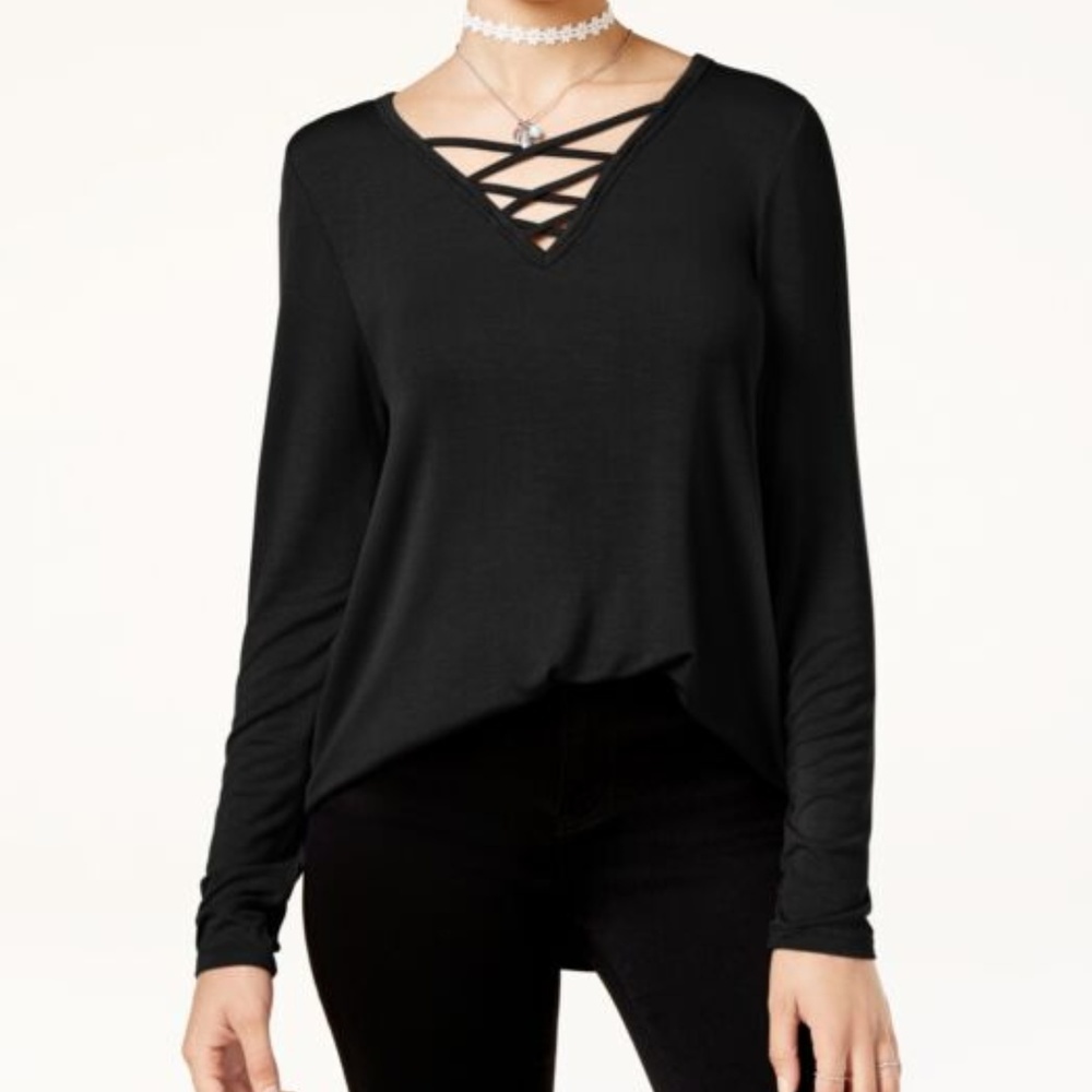 Hippie Rose juniors M long sleeve lace up long sleeve shirt Gothic minimalist